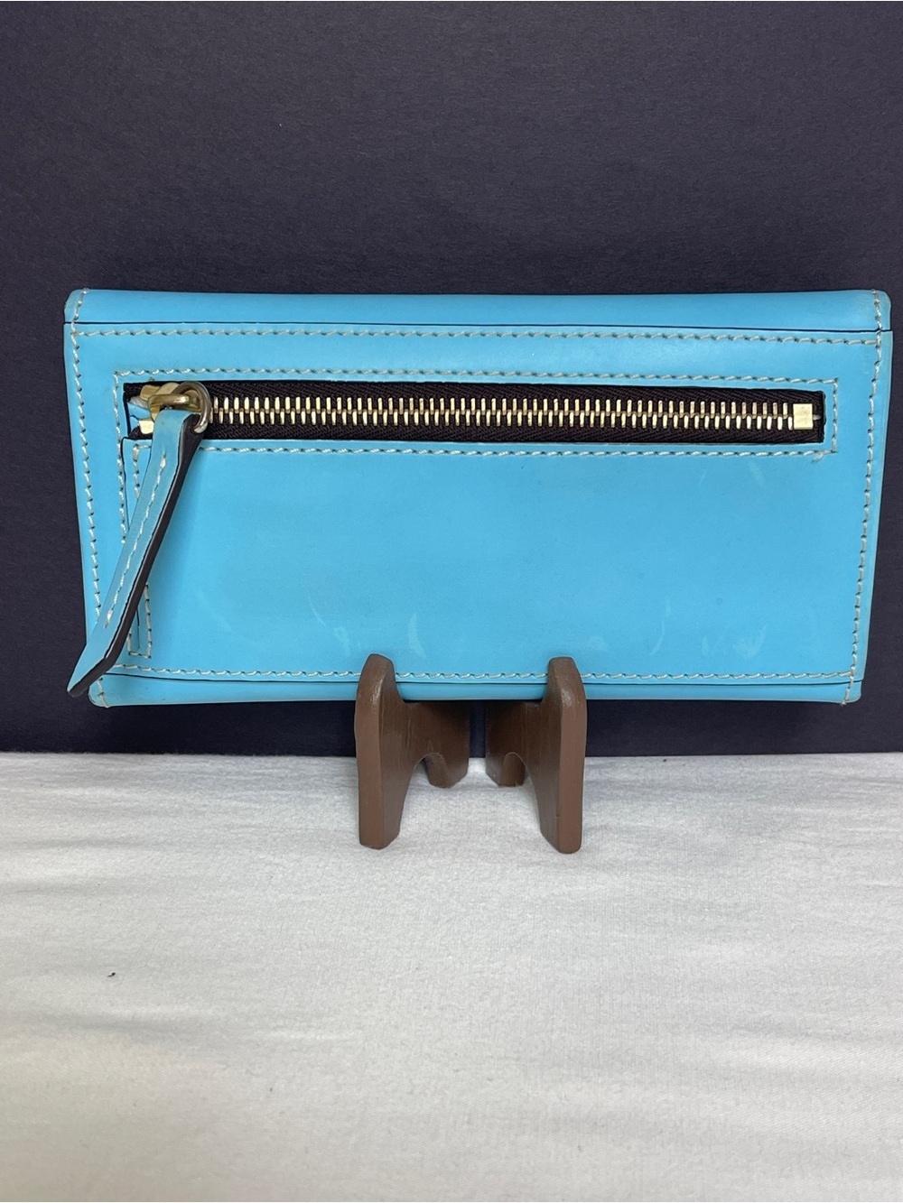 Dooney & Bourke Turquoise Leather Fold-Over Wallet with Gold Plaque - Picture 3 of 14